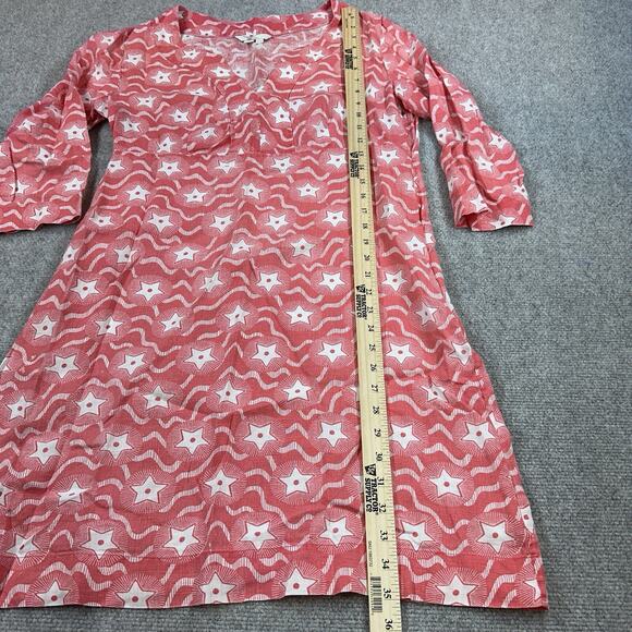 Boden Red Linen Star Mini Dress 3/4 Sleeve Notch Neck Sz 8 Petite 4th Of July - Picture 6 of 11
